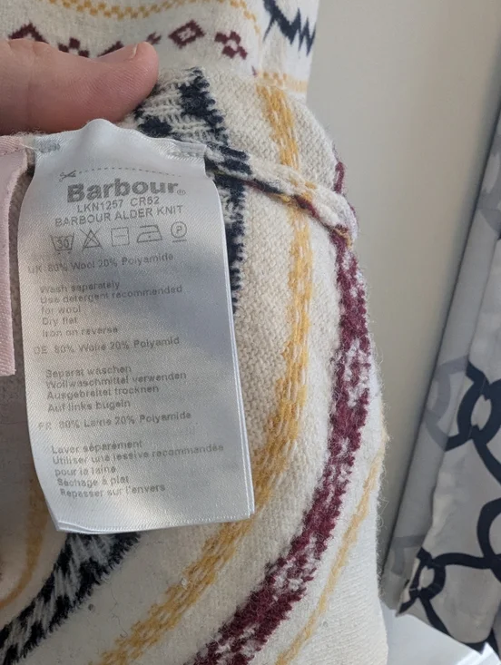 Barbour Alder White Print Wool Pullover Sweater Size 12 - Picture 10 of 10